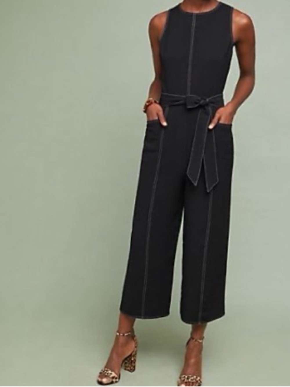 Anthropologie Black Wide-Leg Jumpsuit with Tie Waist